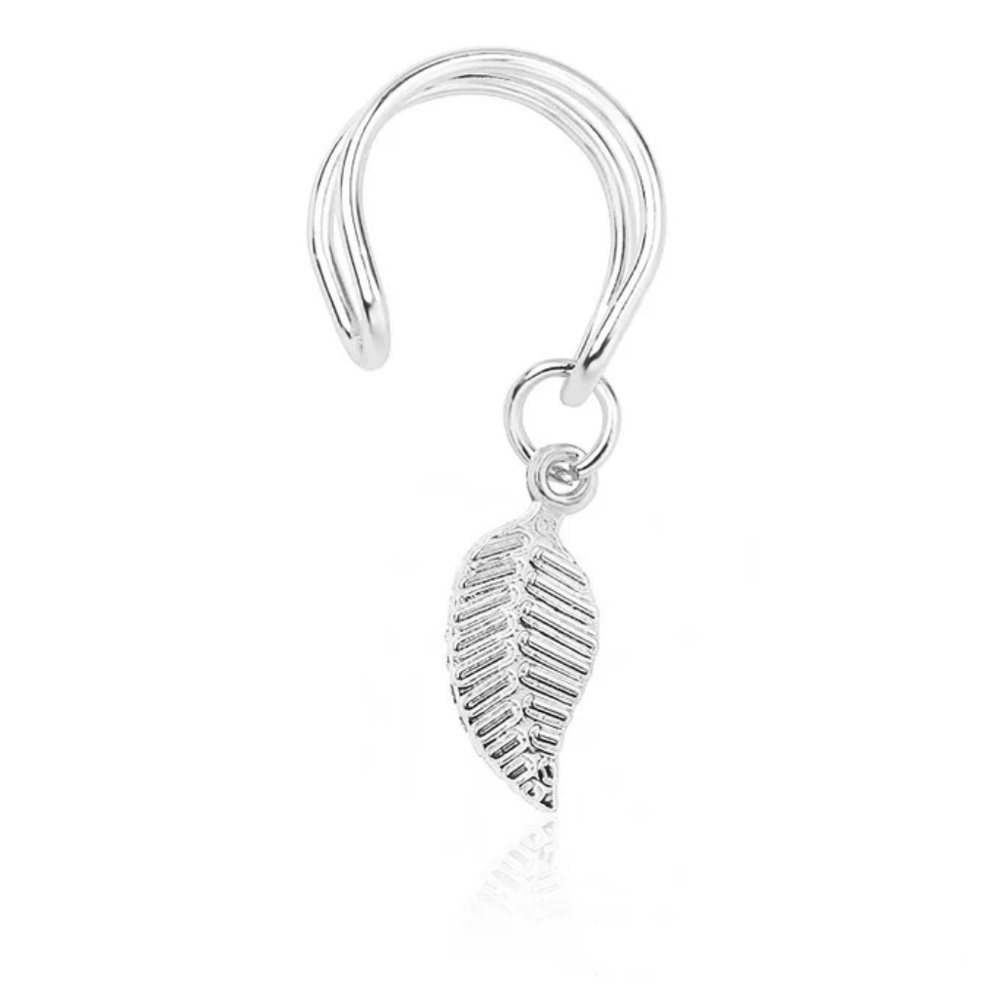 One Double Ear Cuff Leaf Feather Pendant Black - Picture 3 of 7